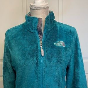 North face teal teddy zip up size S